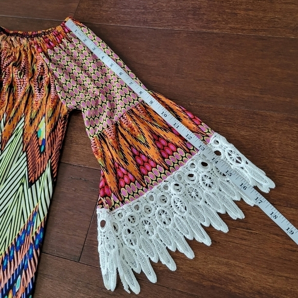 WinWin Boho Lace Trimmed Half Sleeve Colorful Geo Print Tunic Top Women's Sz S/M - Picture 9 of 9